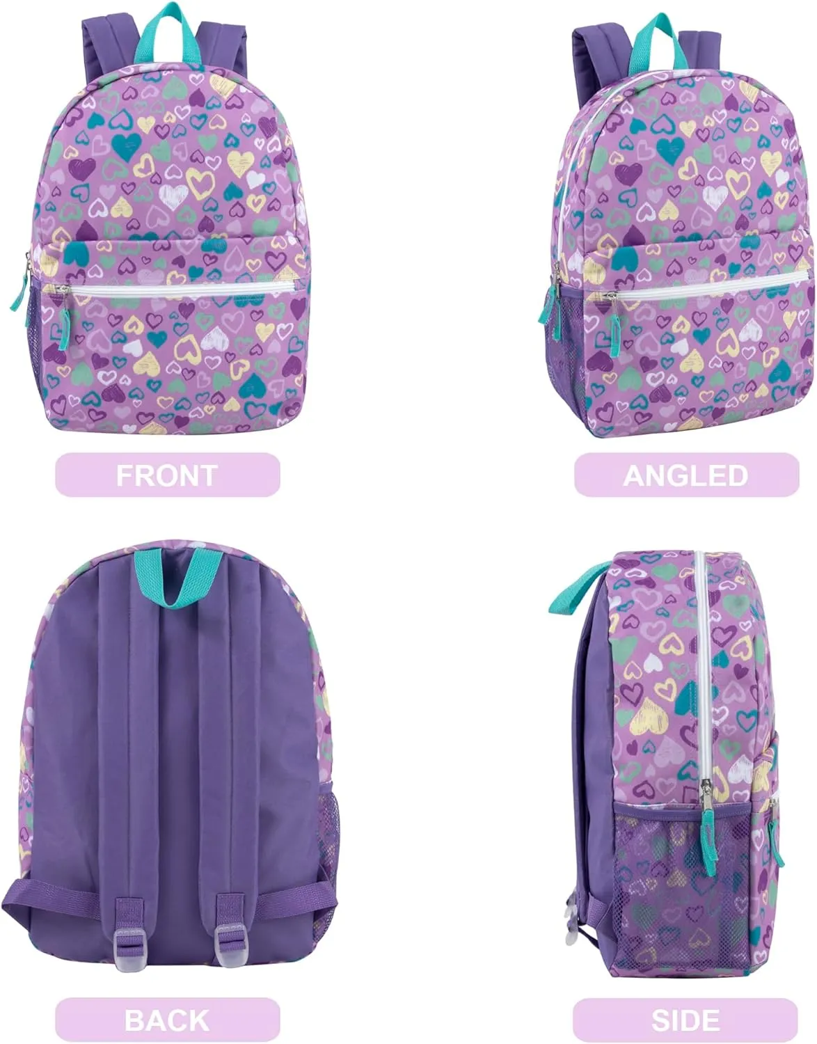 17 Inch Backpack with Side Pockets for Girls for School, Travel, Hiking, Camping