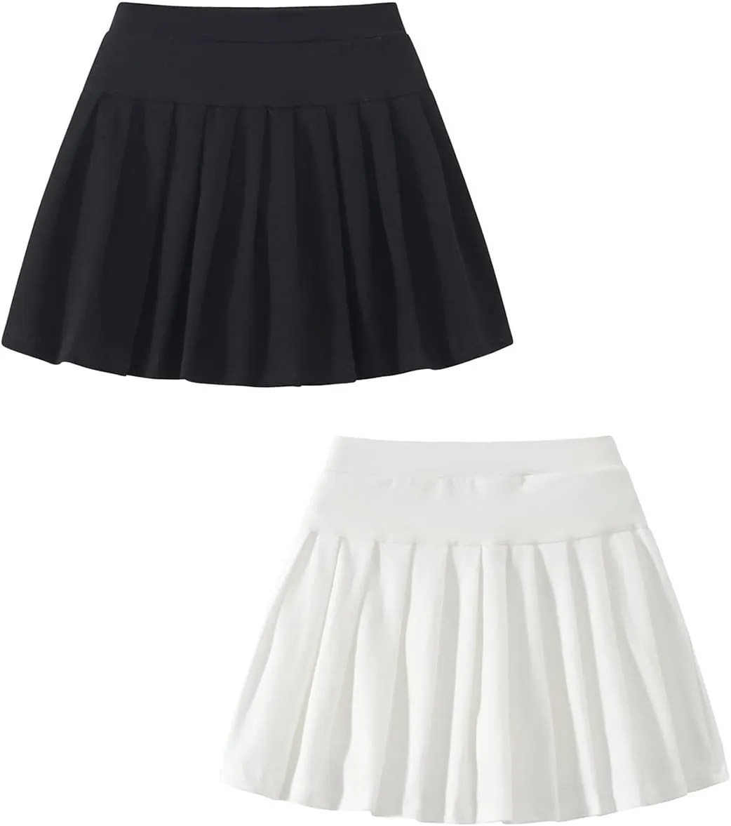 2 Pack Girls Pleated Skirts Athletic Tennis Mini Skirt Elastic Waist Active Skort 4-12Y