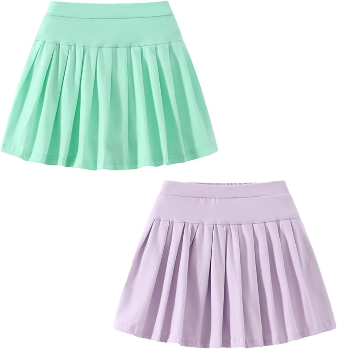 2 Pack Girls Pleated Skirts Athletic Tennis Mini Skirt Elastic Waist Active Skort 4-12Y