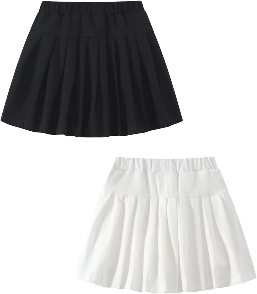 2 Pack Girls Pleated Skirts Athletic Tennis Mini Skirt Elastic Waist Active Skort 4-12Y