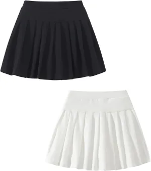 2 Pack Girls Pleated Skirts Athletic Tennis Mini Skirt Elastic Waist Active Skort 4-12Y
