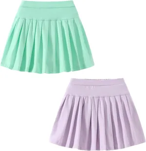 2 Pack Girls Pleated Skirts Athletic Tennis Mini Skirt Elastic Waist Active Skort 4-12Y