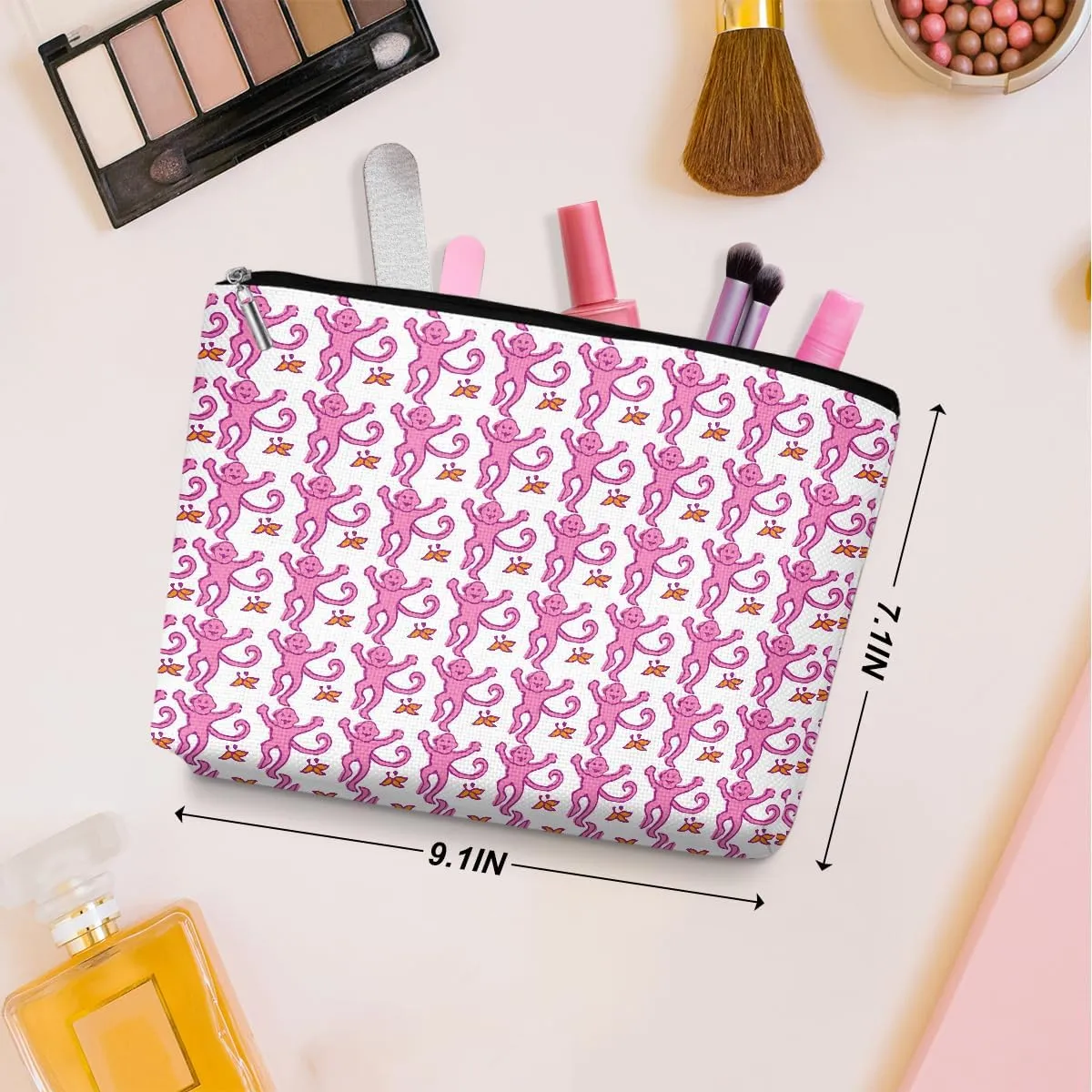 2 Pieces Preppy Stuff Preppy Makeup Bag Preppy Gifts for Women Female Teen Girls Monkey Lover Friend Daughter Bestie Sister Niece Birthday Graduation Mothers Day Pink Blue Cosmetic Bag Travel Pouch