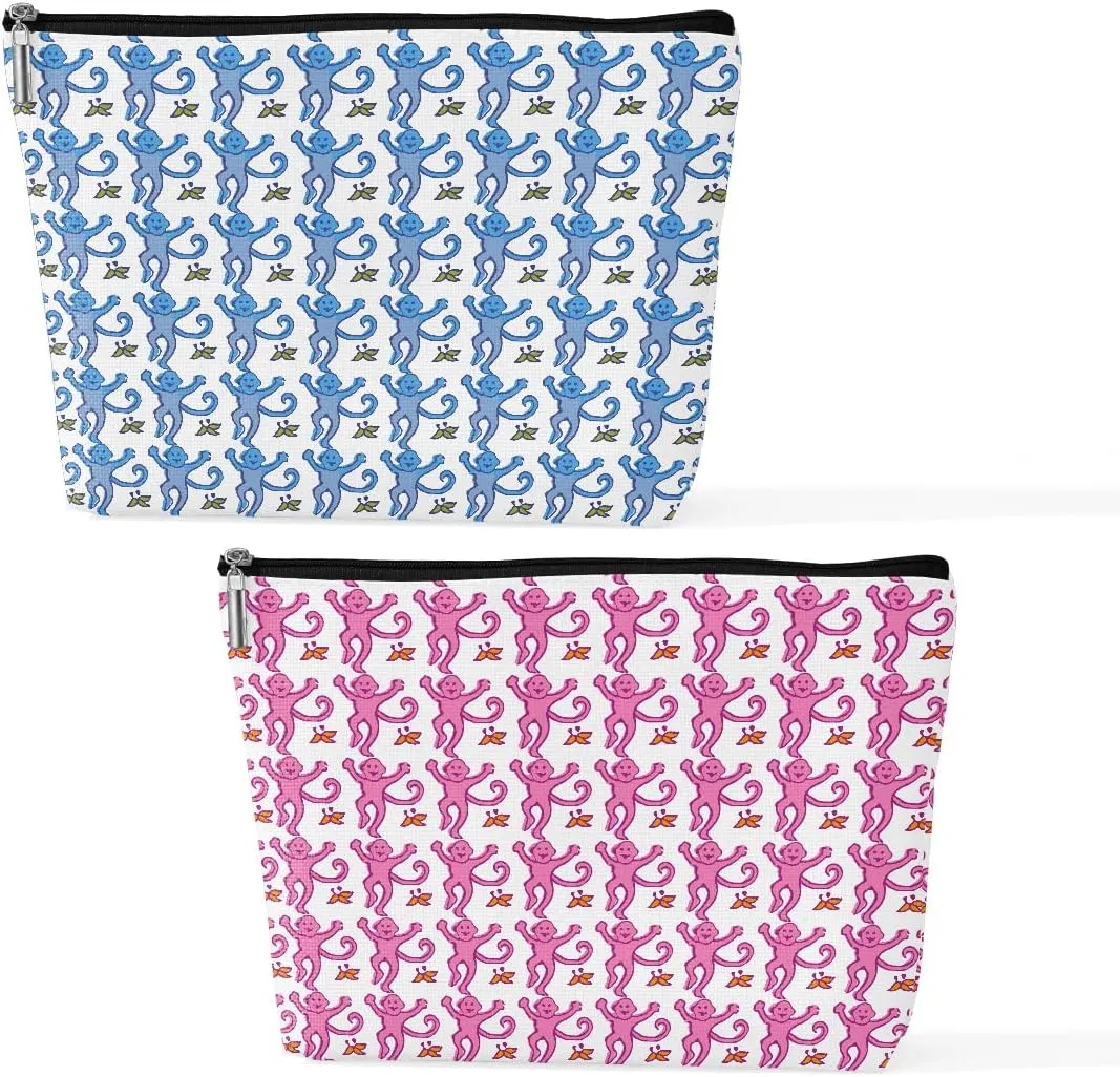 2 Pieces Preppy Stuff Preppy Makeup Bag Preppy Gifts for Women Female Teen Girls Monkey Lover Friend Daughter Bestie Sister Niece Birthday Graduation Mothers Day Pink Blue Cosmetic Bag Travel Pouch