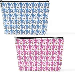 2 Pieces Preppy Stuff Preppy Makeup Bag Preppy Gifts for Women Female Teen Girls Monkey Lover Friend Daughter Bestie Sister Niece Birthday Graduation Mothers Day Pink Blue Cosmetic Bag Travel Pouch