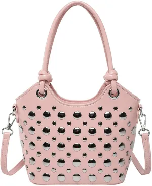2025 Womens Handbag Polka Dot Studded Satchel Bag Mini Bucket Purse Top Handle Shoulder Work Commute