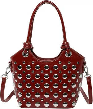 2025 Womens Handbag Polka Dot Studded Satchel Bag Mini Bucket Purse Top Handle Shoulder Work Commute