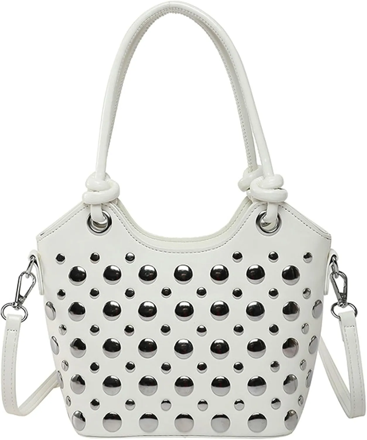2025 Womens Handbag Polka Dot Studded Satchel Bag Mini Bucket Purse Top Handle Shoulder Work Commute