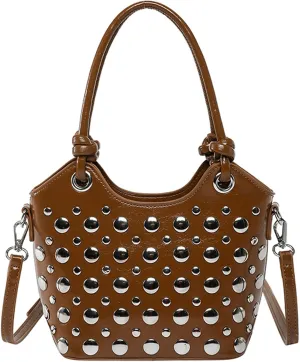 2025 Womens Handbag Polka Dot Studded Satchel Bag Mini Bucket Purse Top Handle Shoulder Work Commute