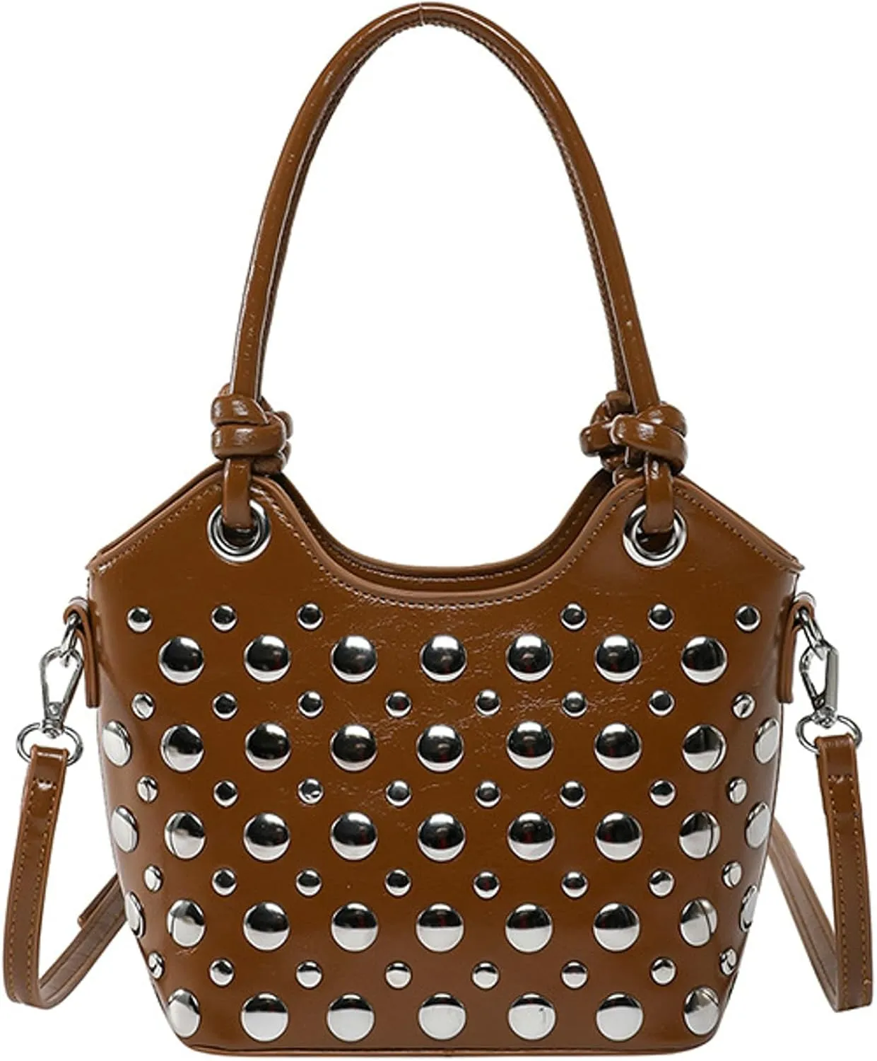 2025 Womens Handbag Polka Dot Studded Satchel Bag Mini Bucket Purse Top Handle Shoulder Work Commute