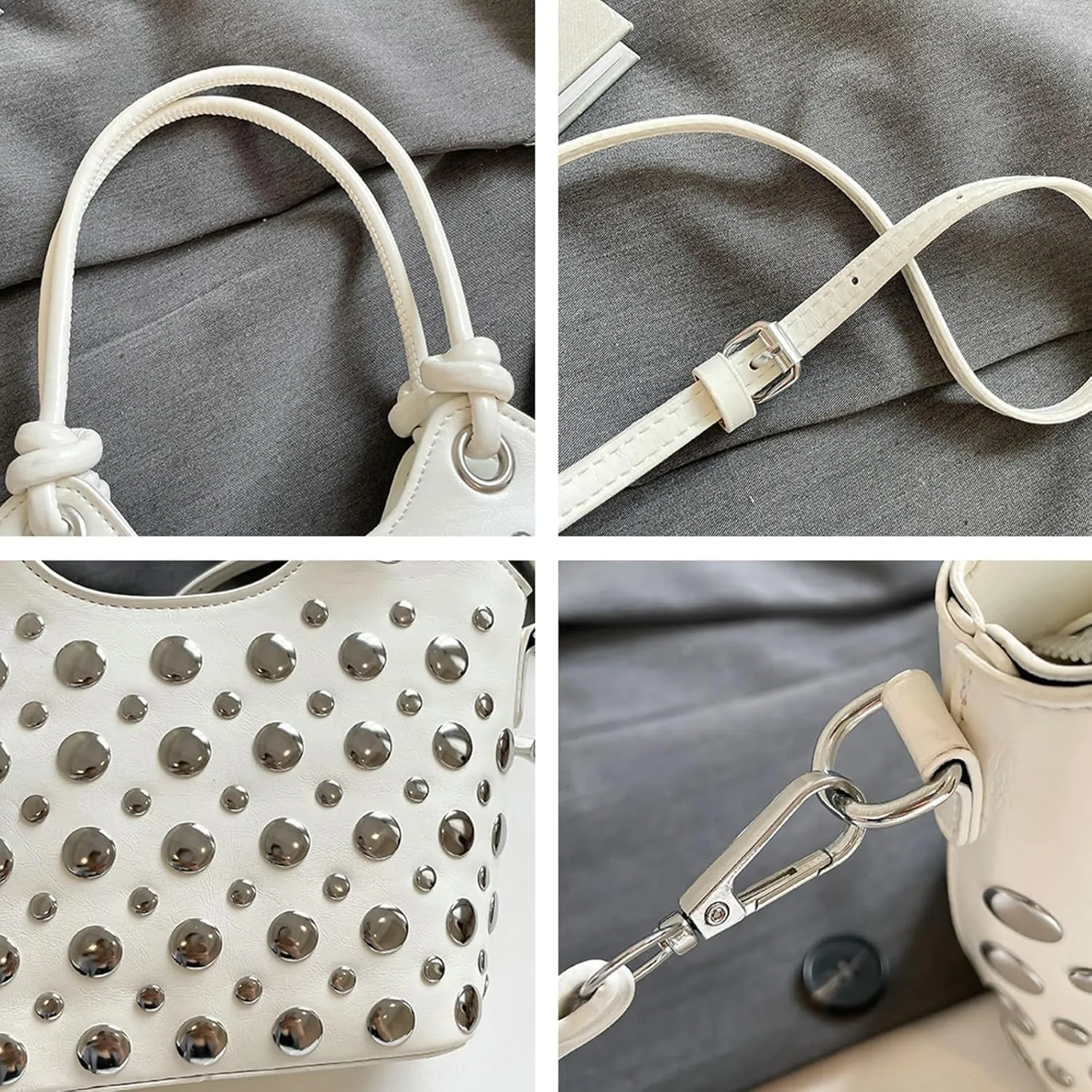 2025 Womens Handbag Polka Dot Studded Satchel Bag Mini Bucket Purse Top Handle Shoulder Work Commute