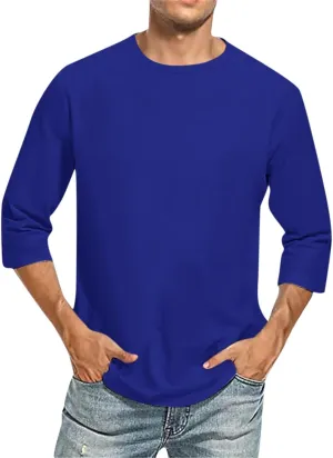 3/4 Sleeve Shirt for Men Casual Crew Neck Baseball T-Shirts Solid Color Loose Fit Tees Three Quarter Sleeve T Shirts