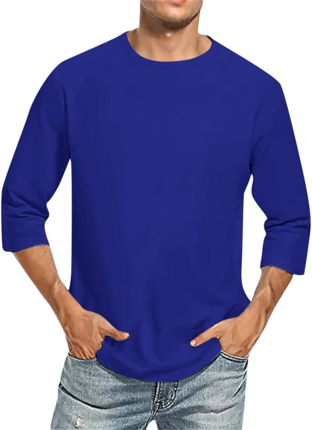 3/4 Sleeve Shirt for Men Casual Crew Neck Baseball T-Shirts Solid Color Loose Fit Tees Three Quarter Sleeve T Shirts