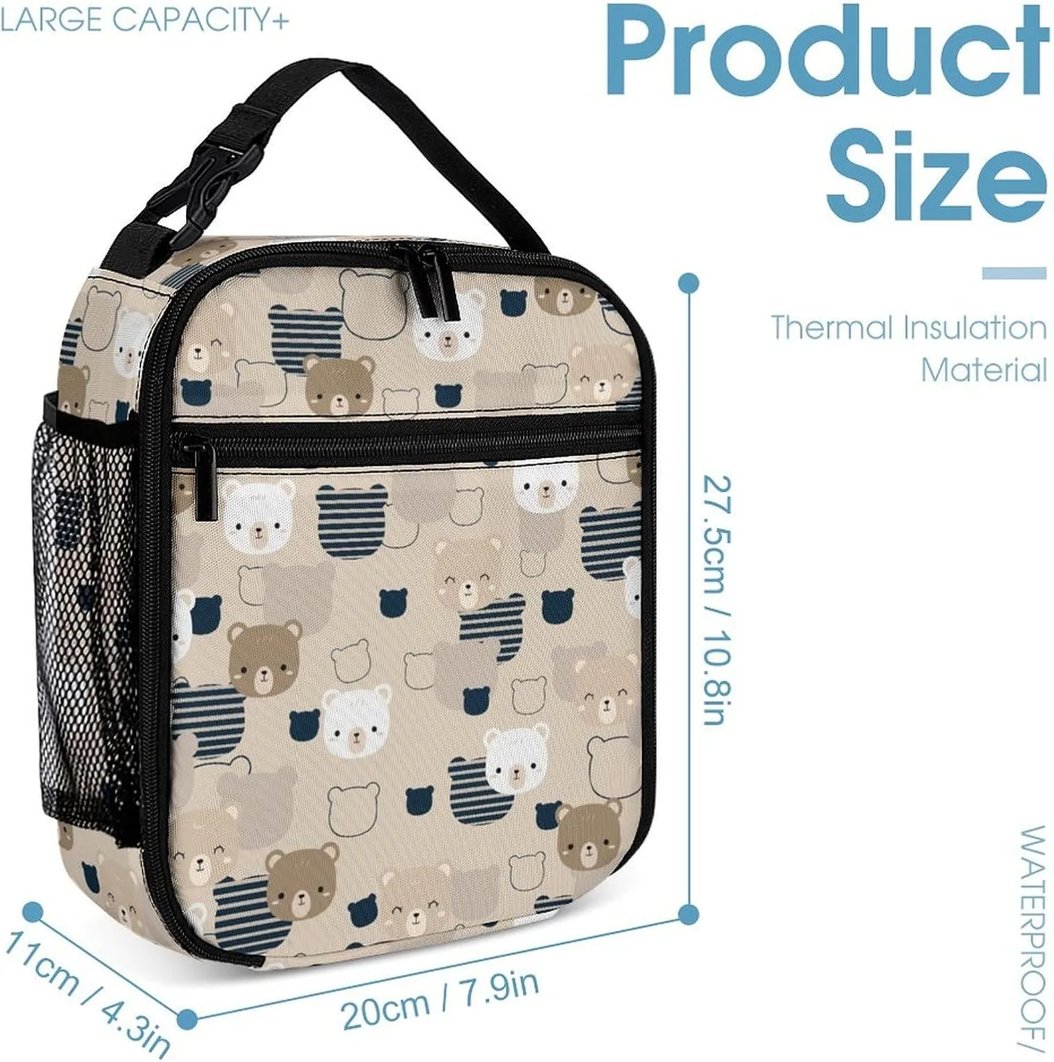 3pcs Cartoon Adorable Bear Backpack Set, Multi-functional Laptop Bag 17in Water Resistant Daypack, Large Capacity Double Shoulder Backpack With Lunch Bag (Cartoon Adorable Bear