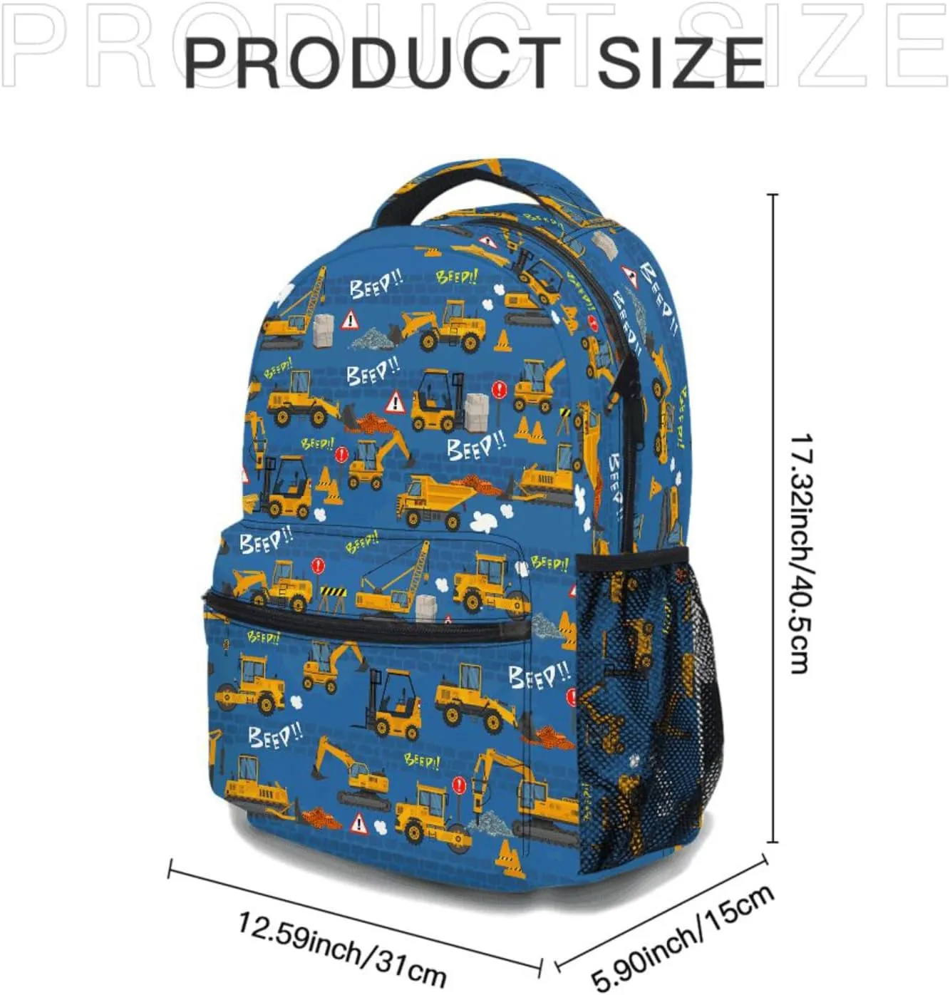 3pcs Cartoon Excavator Backpack Set, Multi-functional Laptop Bag 17in Water Resistant Travel Daypack, Large Capacity Double Shoulder Backpack With Lunch Bag (Cartoon Excavator