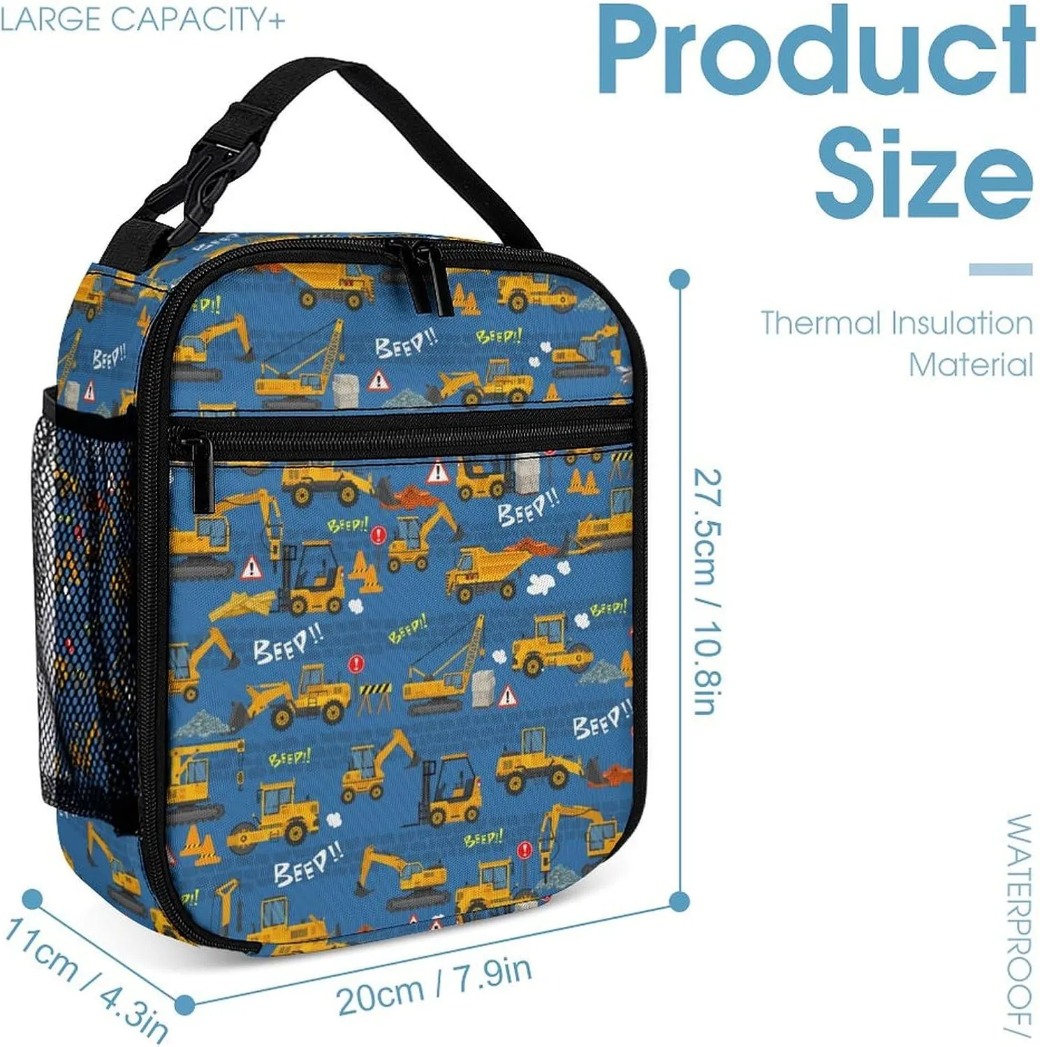3pcs Cartoon Excavator Backpack Set, Multi-functional Laptop Bag 17in Water Resistant Travel Daypack, Large Capacity Double Shoulder Backpack With Lunch Bag (Cartoon Excavator