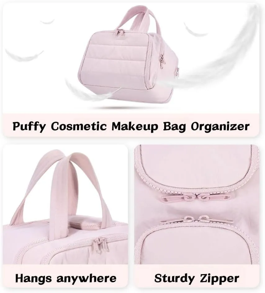 4-In-1 Puffy Multi-Functional Toiletry Bag For Women, Portable Hanging Wide-Open Travel Bag, Large Capacity Toiletry Organizer, Ladies Overnight Travel Bag With Handle (grey)