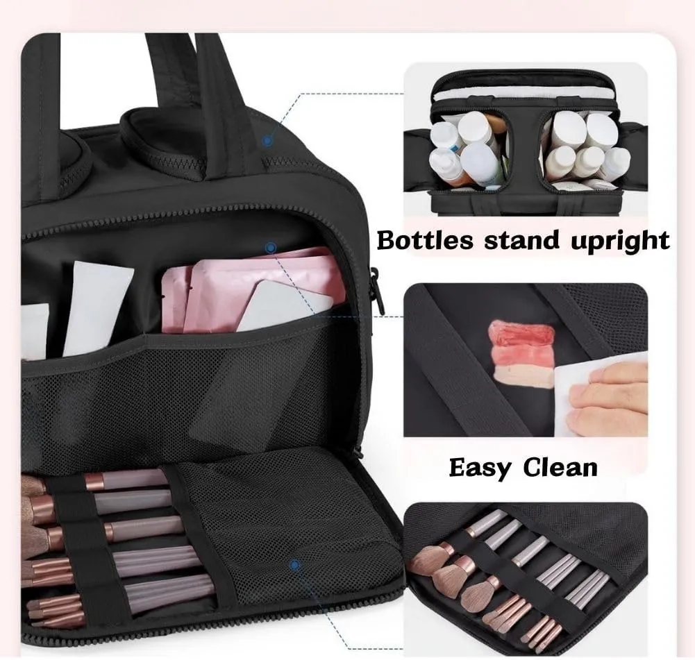 4-In-1 Puffy Multi-Functional Toiletry Bag For Women, Portable Hanging Wide-Open Travel Bag, Large Capacity Toiletry Organizer, Ladies Overnight Travel Bag With Handle (grey)