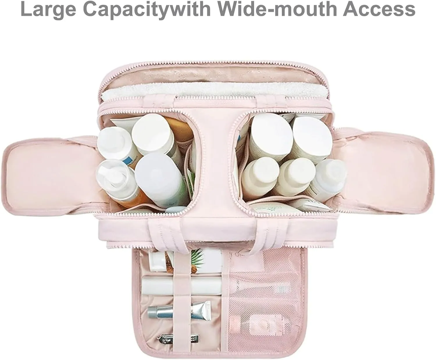 4-in-1 Puffy Multi-Functional Toiletry Bag,Travel Toiletry Bag, Lightweight Large Wide-Open Travel Bag for Women,Puffy Cosmetic Bag with Handle for Accessories,Essentials, Toiletries (Pink)