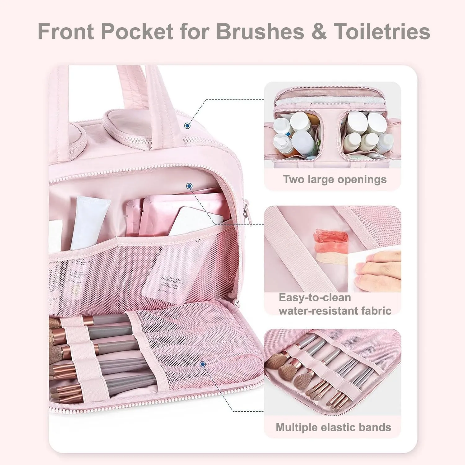 4-in-1 Puffy Multi-Functional Toiletry Bag,Travel Toiletry Bag, Lightweight Large Wide-Open Travel Bag for Women,Puffy Cosmetic Bag with Handle for Accessories,Essentials, Toiletries (Pink)