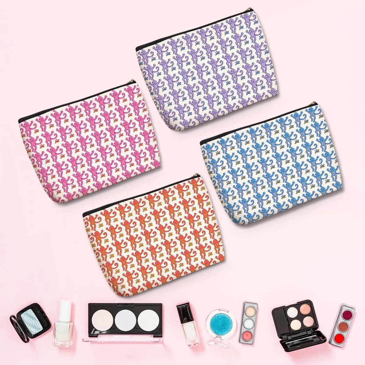 4 Pieces Preppy Stuff Preppy Makeup Bag Preppy Gifts for Women Teen Girls Monkey Lover Friend Bestie Sister Niece Birthday Christmas Friendship Gifts Cosmetic Bag Travel Pouch Preppy Bag