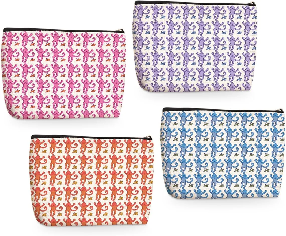 4 Pieces Preppy Stuff Preppy Makeup Bag Preppy Gifts for Women Teen Girls Monkey Lover Friend Bestie Sister Niece Birthday Christmas Friendship Gifts Cosmetic Bag Travel Pouch Preppy Bag