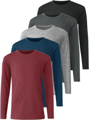 5 Pack: Youth Boys Long Sleeve Shirts Dry Fit Athletic T Shirts for Teens Kids Performance Activewear Tops Tees