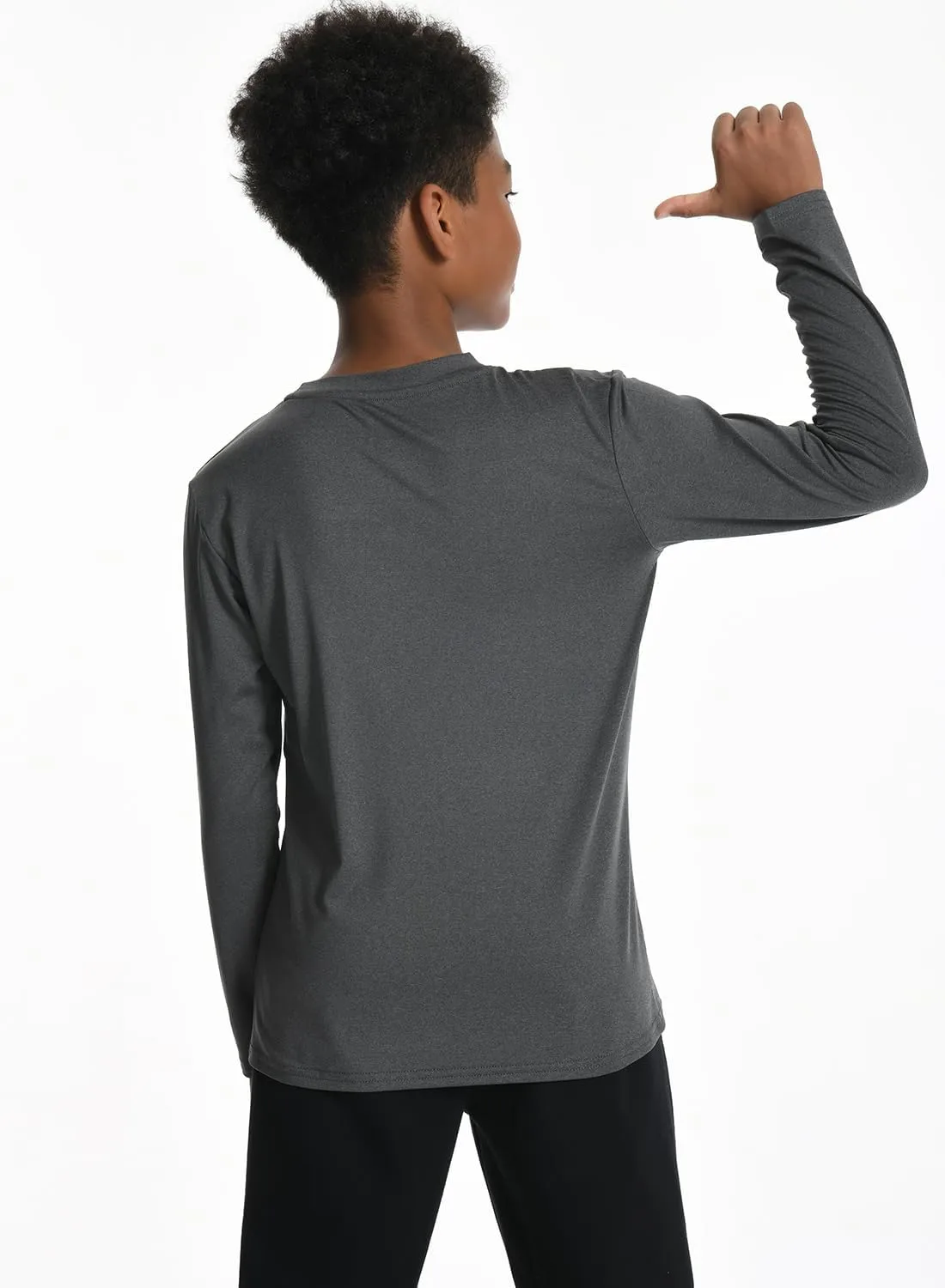 5 Pack: Youth Boys Long Sleeve Shirts Dry Fit Athletic T Shirts for Teens Kids Performance Activewear Tops Tees