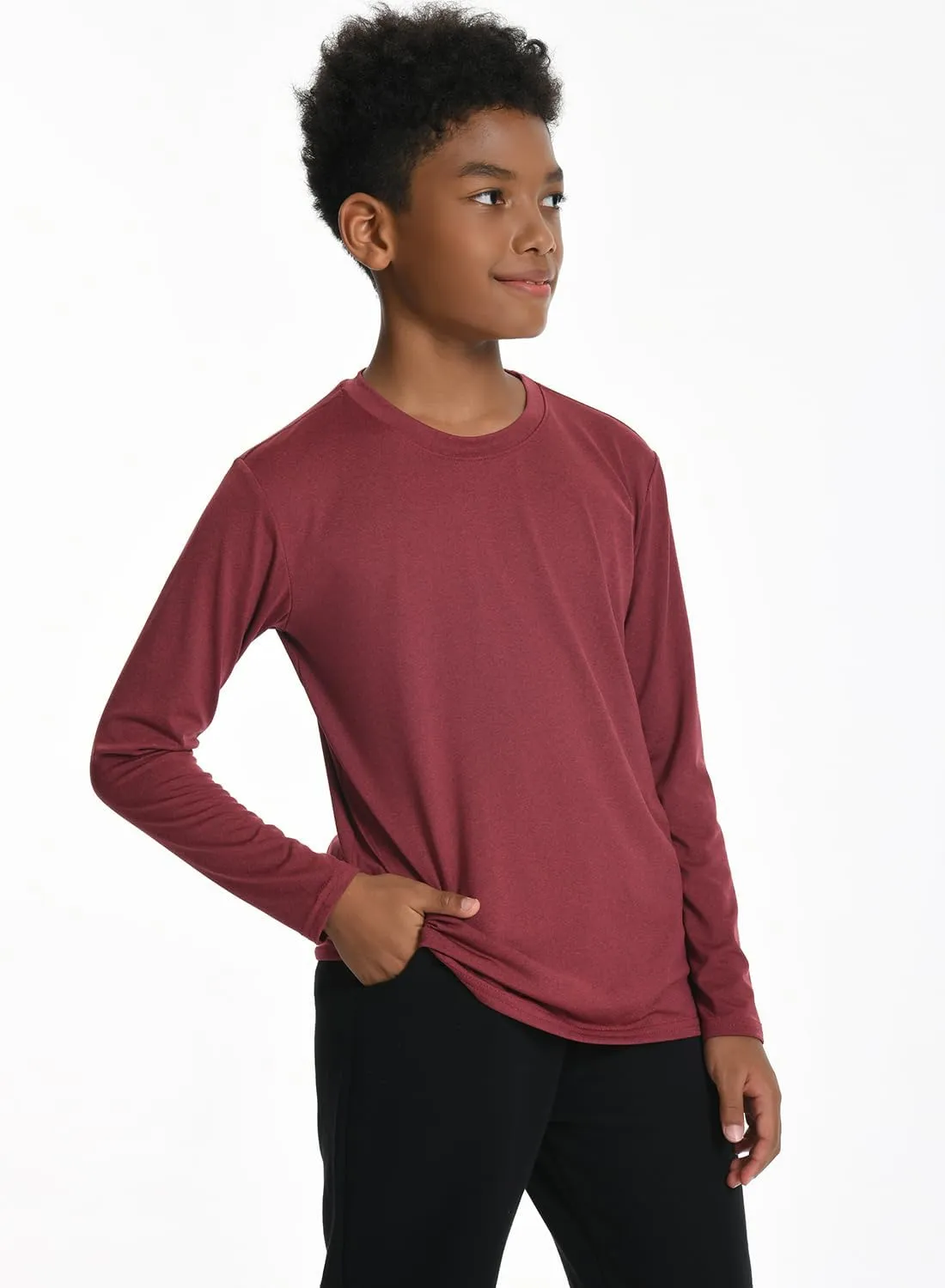 5 Pack: Youth Boys Long Sleeve Shirts Dry Fit Athletic T Shirts for Teens Kids Performance Activewear Tops Tees