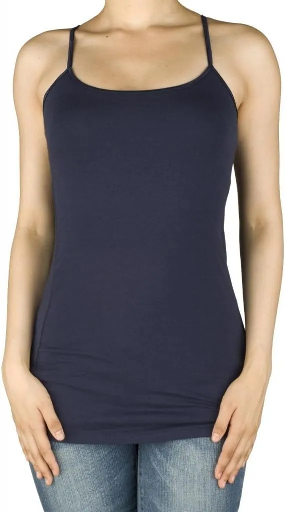 ACTIVE BASIC Women Built in Inner Bra Extra Long Spaghetti Cami Adjustable