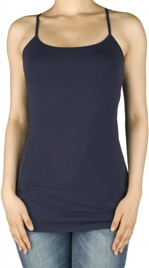ACTIVE BASIC Women Built in Inner Bra Extra Long Spaghetti Cami Adjustable
