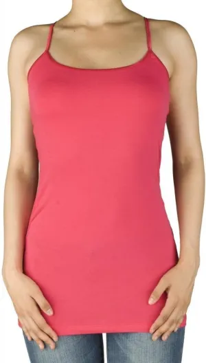 ACTIVE BASIC Women Built in Inner Bra Extra Long Spaghetti Cami Adjustable