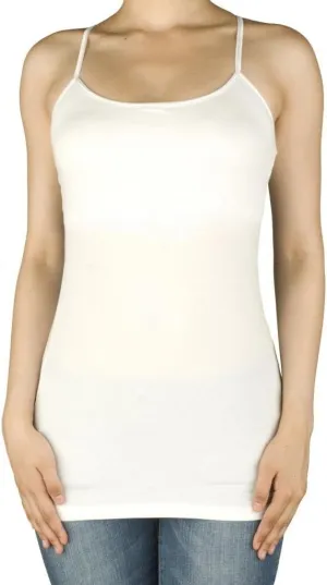 ACTIVE BASIC Women Built in Inner Bra Extra Long Spaghetti Cami Adjustable