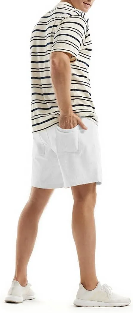 AIMPACT Mens Corduroy Shorts 5/6 Inseam Casual Elastic Waist Drawstring Summer Beach Shorts for Men with Pockets
