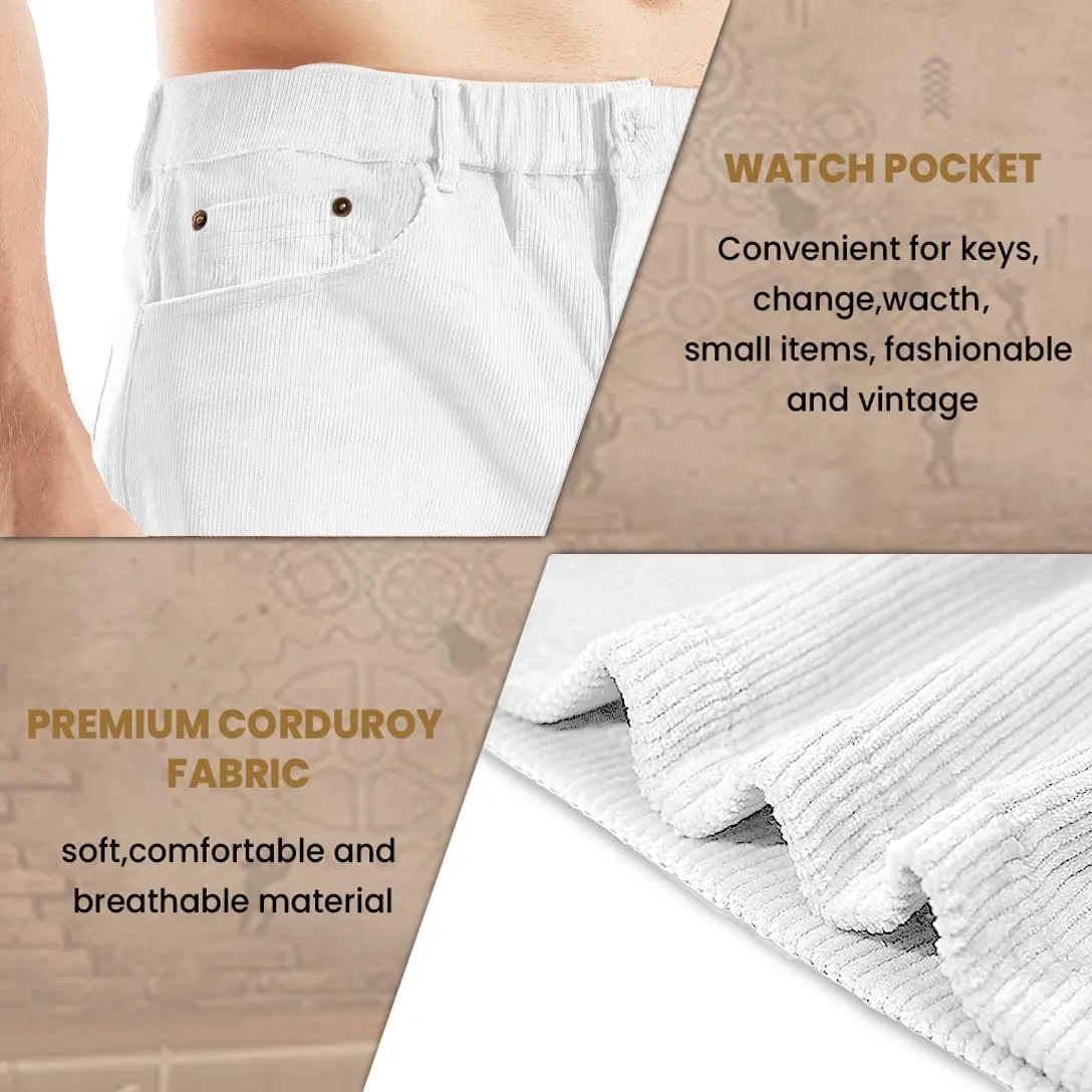 AIMPACT Mens Corduroy Shorts 5/6 Inseam Casual Elastic Waist Drawstring Summer Beach Shorts for Men with Pockets