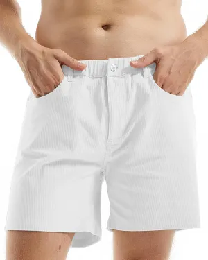 AIMPACT Mens Corduroy Shorts 5/6 Inseam Casual Elastic Waist Drawstring Summer Beach Shorts for Men with Pockets