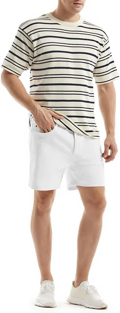 AIMPACT Mens Corduroy Shorts 5/6 Inseam Casual Elastic Waist Drawstring Summer Beach Shorts for Men with Pockets