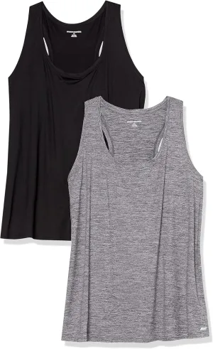 Amazon Essentials Women's Active Quick Dry Tech Stretch Racerback Tank Top (Available in Plus Size), Multipacks