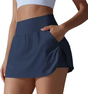 Anna-Kaci Women's High Waist Athletic Skort with Built-in Shorts and Side Pockets