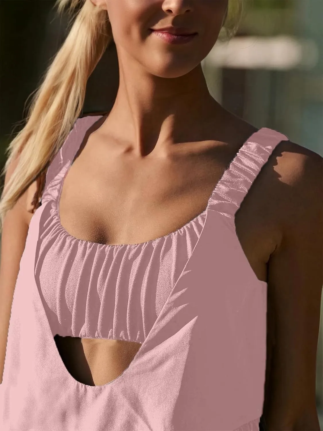 AnotherChill Womens Tennis Dress Built-in Bra & Matching Shorts Pockets Workout Dresses Athletic Outfits Cut Out Two Piece