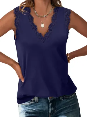 ANRABESS Womens Lace Trim Tank Tops V Neck Sleeveless Shirts 2025 Summer Casual Trendy Dressy Cami Top