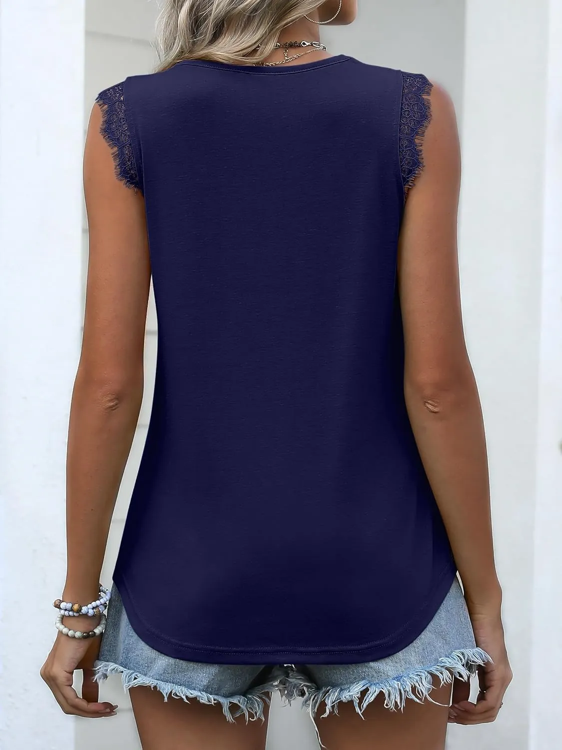 ANRABESS Womens Lace Trim Tank Tops V Neck Sleeveless Shirts 2025 Summer Casual Trendy Dressy Cami Top