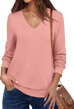 ANRABESS Women's Long Sleeve Shirts Casual Loose V Neck Basic Tees Tops 2025 Fall T-Shirt Outfits