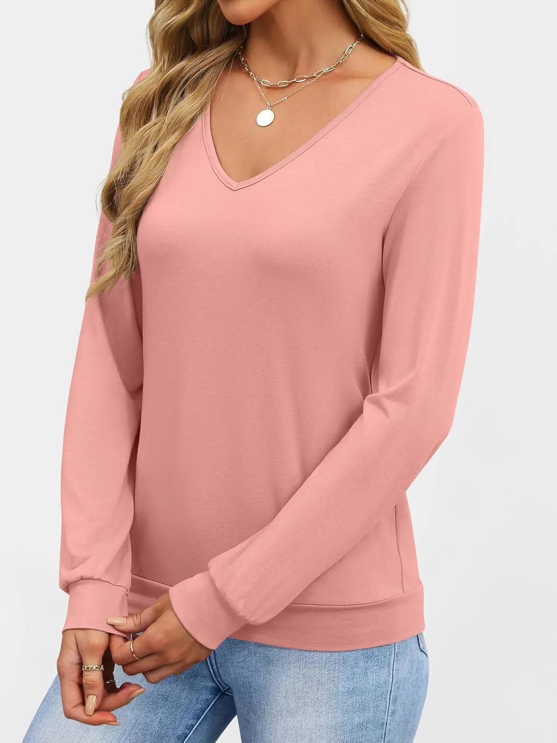 ANRABESS Women's Long Sleeve Shirts Casual Loose V Neck Basic Tees Tops 2025 Fall T-Shirt Outfits