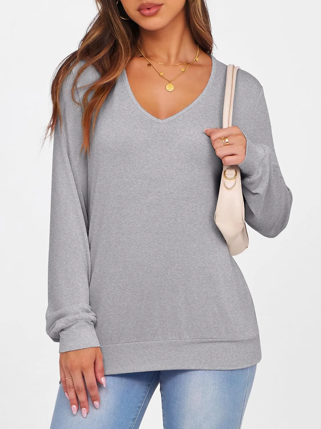 ANRABESS Women's Long Sleeve Shirts Casual Loose V Neck Basic Tees Tops 2025 Fall T-Shirt Outfits