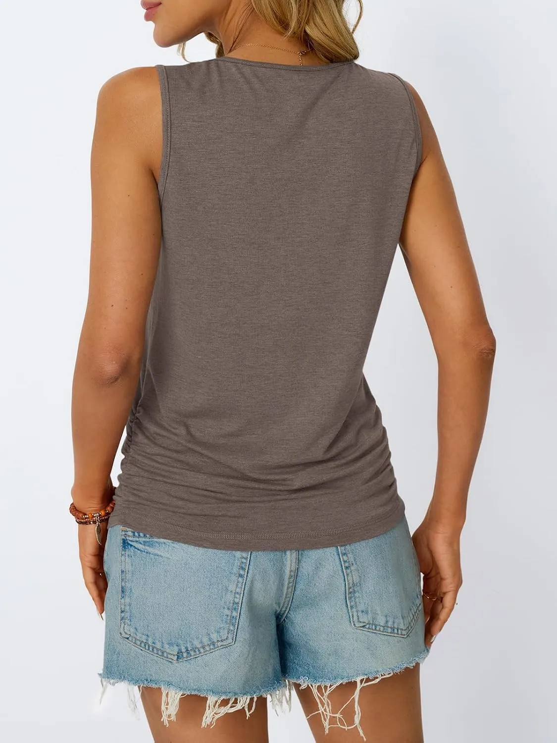 AUTOMET Womens Tank Tops 2025 Sleeveless Square Round Neck Ruched Spring Summer Tee Shirts Basic Outfits Trendy Clothes