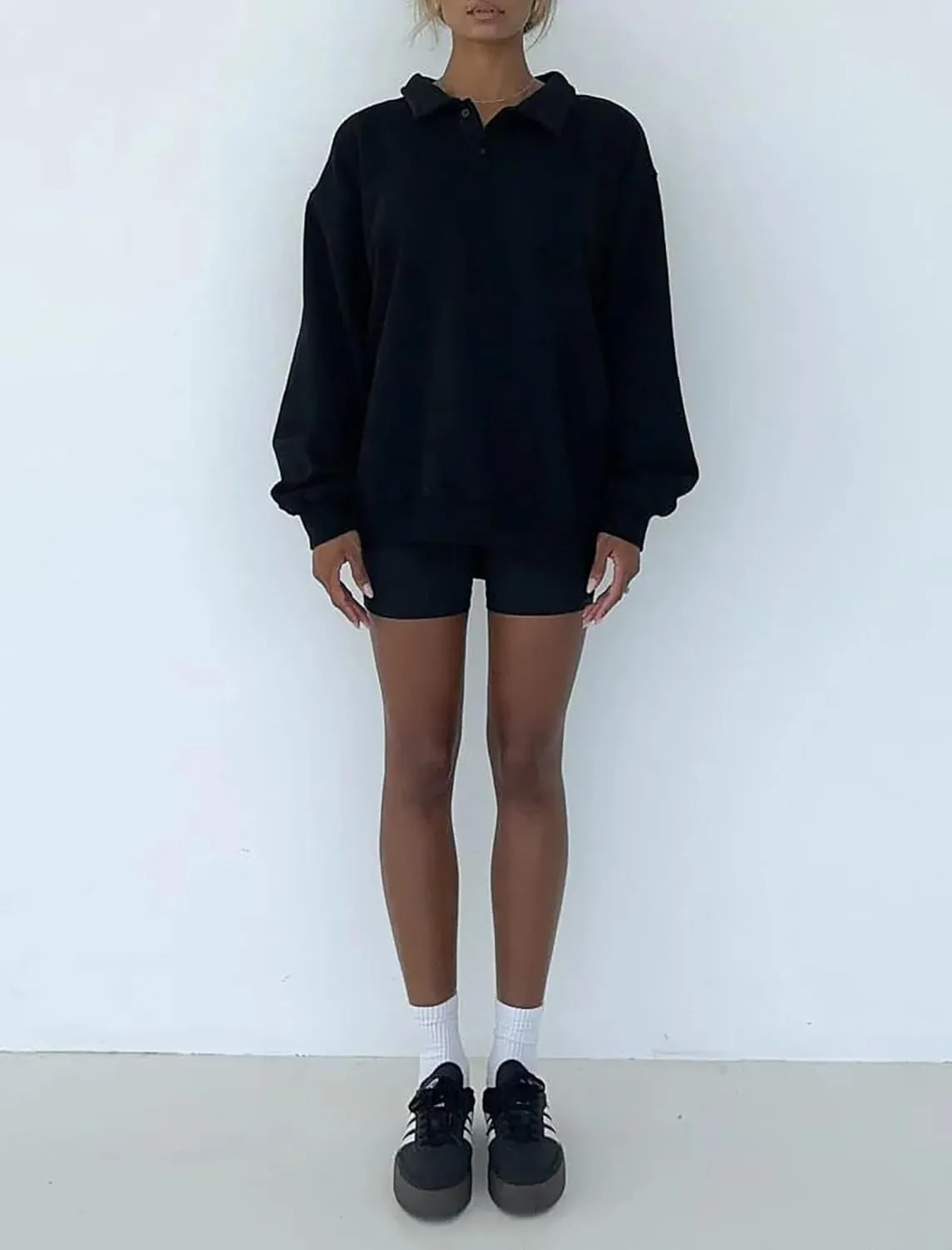 BAIGRAM Women Quarter Button Up Collar Polo Sweatshirt Oversized Fleece Fall Casual Pullover Tops 2024 Cute Outfits
