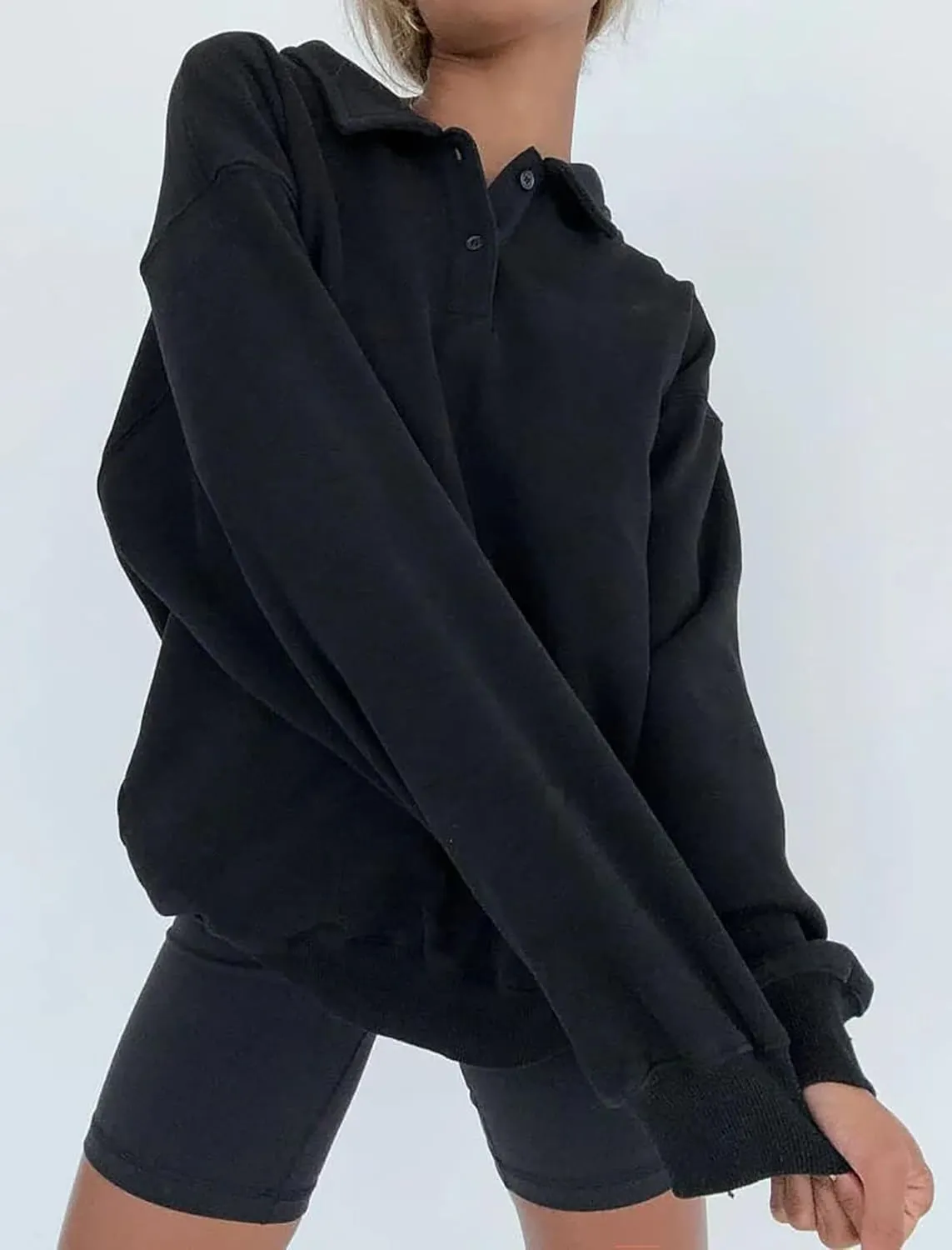 BAIGRAM Women Quarter Button Up Collar Polo Sweatshirt Oversized Fleece Fall Casual Pullover Tops 2024 Cute Outfits