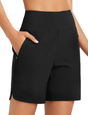 baleaf Women's 7'' Swim Board Shorts with Zipper Pockets High Waisted Long Beach Swimming Shorts Modest Swimsuits Bottom