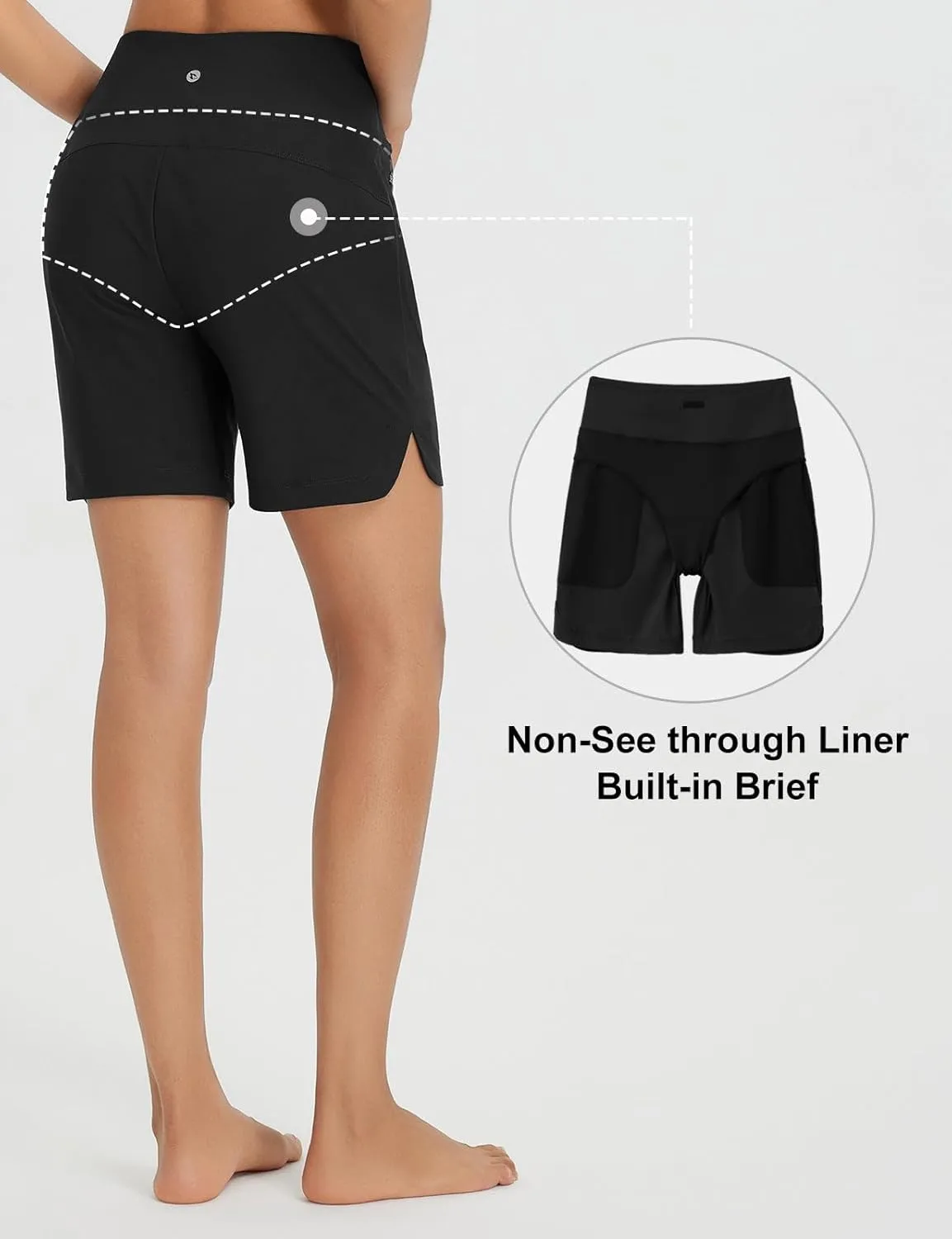 baleaf Women's 7'' Swim Board Shorts with Zipper Pockets High Waisted Long Beach Swimming Shorts Modest Swimsuits Bottom